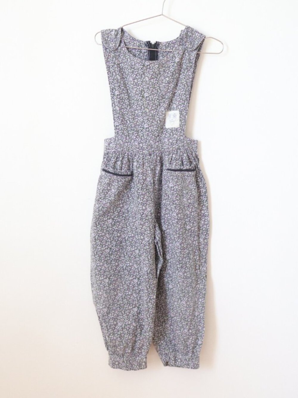 Vintage Purple & Black Floral Cotton Jumpsuits / 4Y